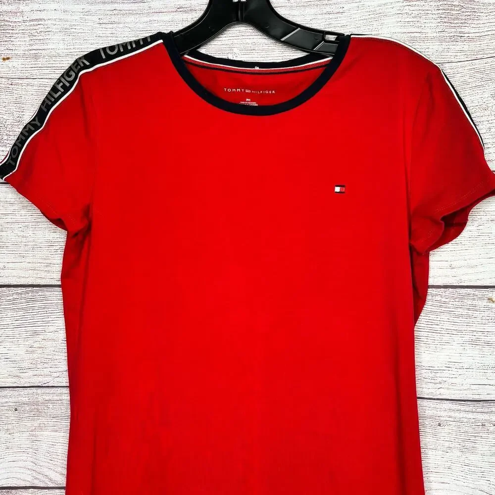 Tommy Hilfiger Red Short Sleeve Trendy Y2K Vibes T-Shirt Dress Medium Petite - Picture 5 of 10